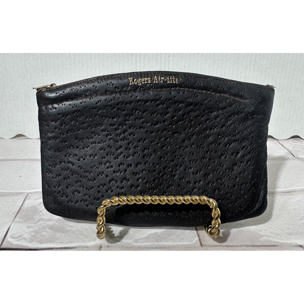Vintage Rogers Air-Tite Black Imported Sheepskin Clutch Zipper Tobacco Pouch Bag
